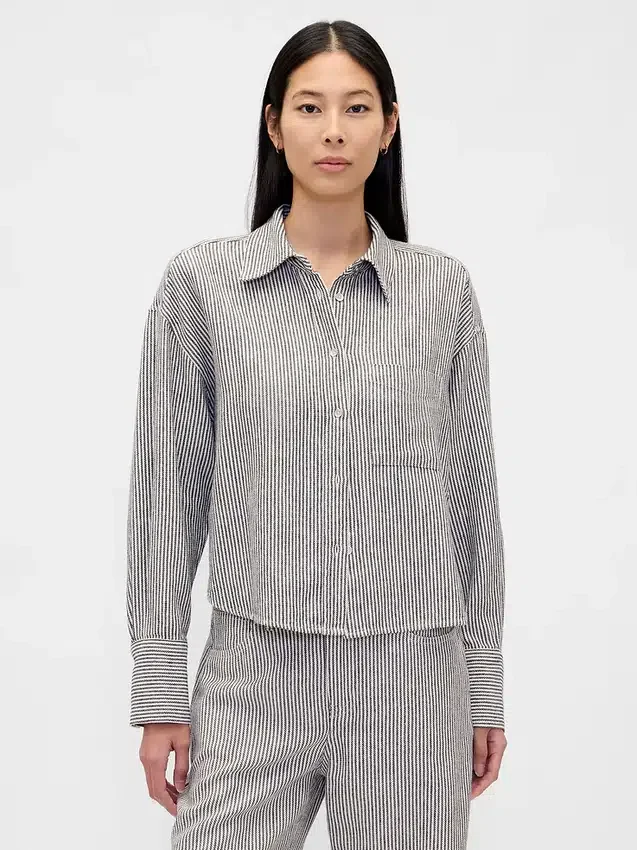 Oversized-skjorta i linne-bomullsblandning