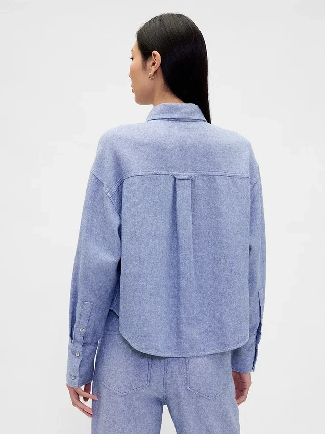Oversized-skjorta i linne-bomullsblandning