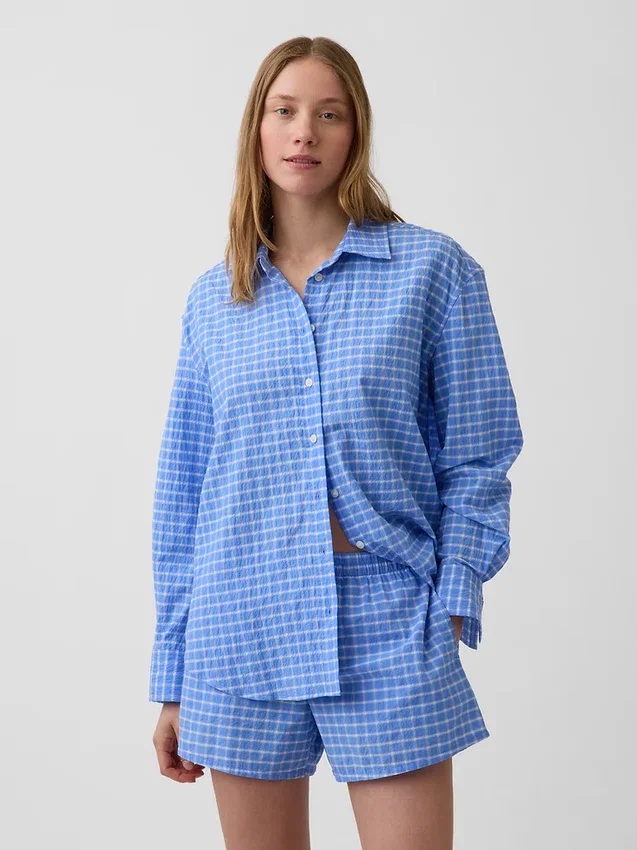 Oversized skjorta i seersucker-rutmönster
