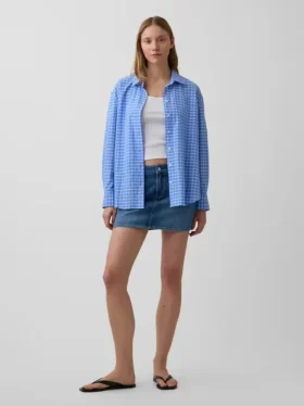 Oversized skjorta i seersucker-rutmönster