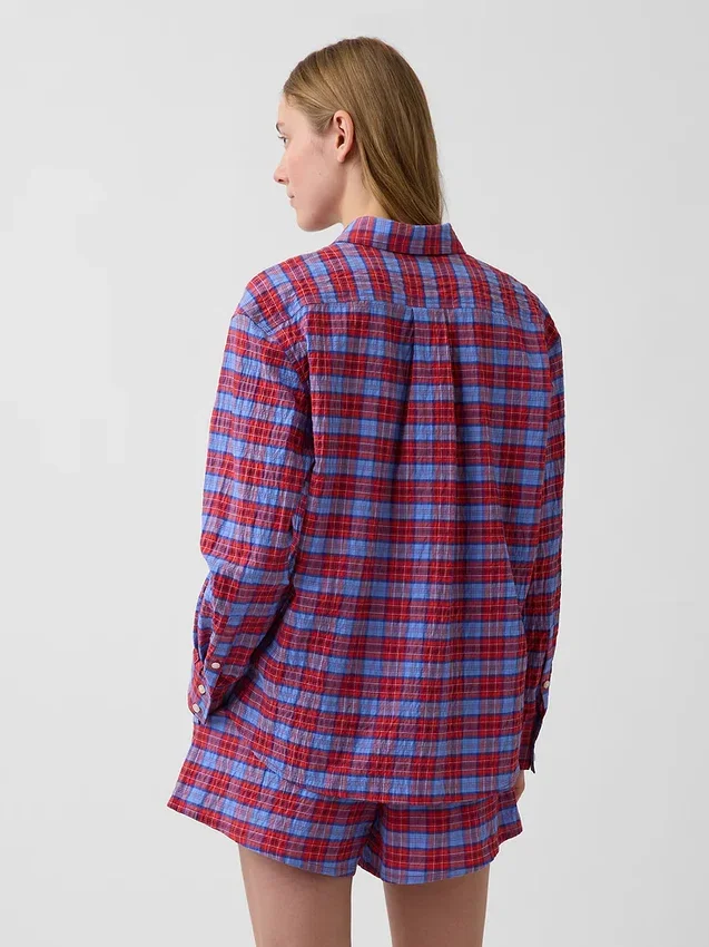 Oversized skjorta i seersucker-rutmönster