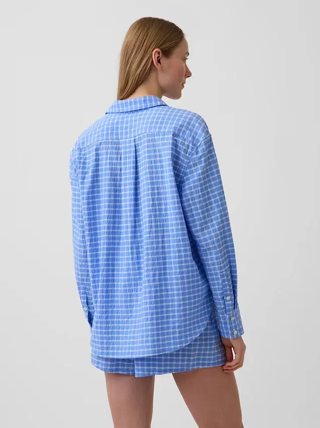 Oversized skjorta i seersucker-rutmönster