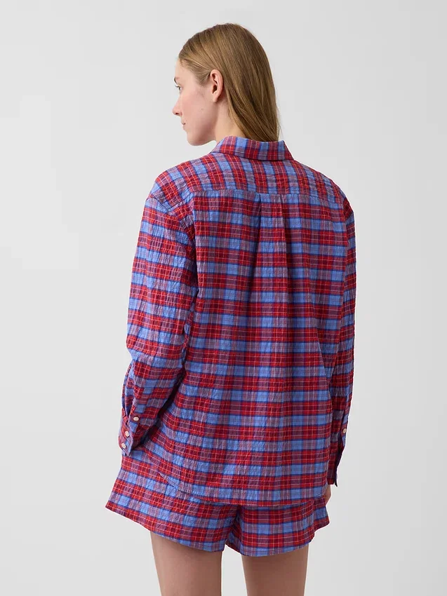 Oversized skjorta i seersucker-rutmönster
