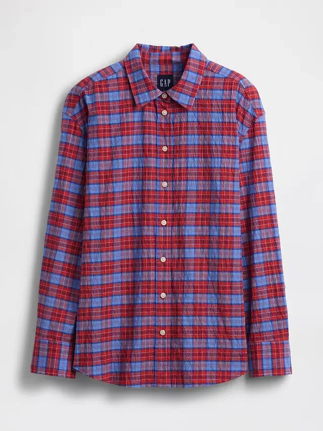 Oversized skjorta i seersucker-rutmönster