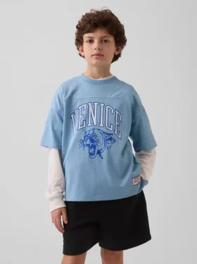 Oversized T-shirt i mesh med tryck för barn