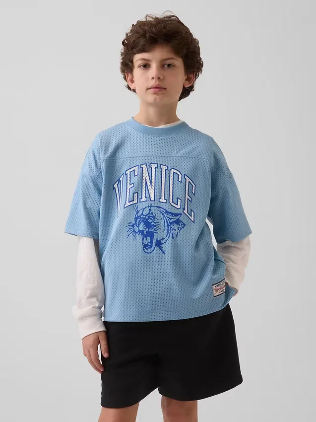 Oversized T-shirt i mesh med tryck för barn