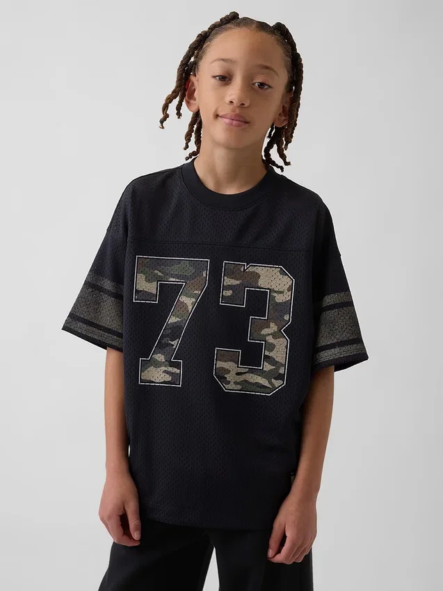 Oversized T-shirt i mesh med tryck för barn