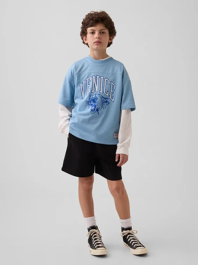 Oversized T-shirt i mesh med tryck för barn