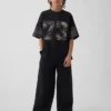 Oversized T-shirt i mesh med tryck för barn