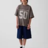 Oversized T-shirt i mesh med tryck för barn