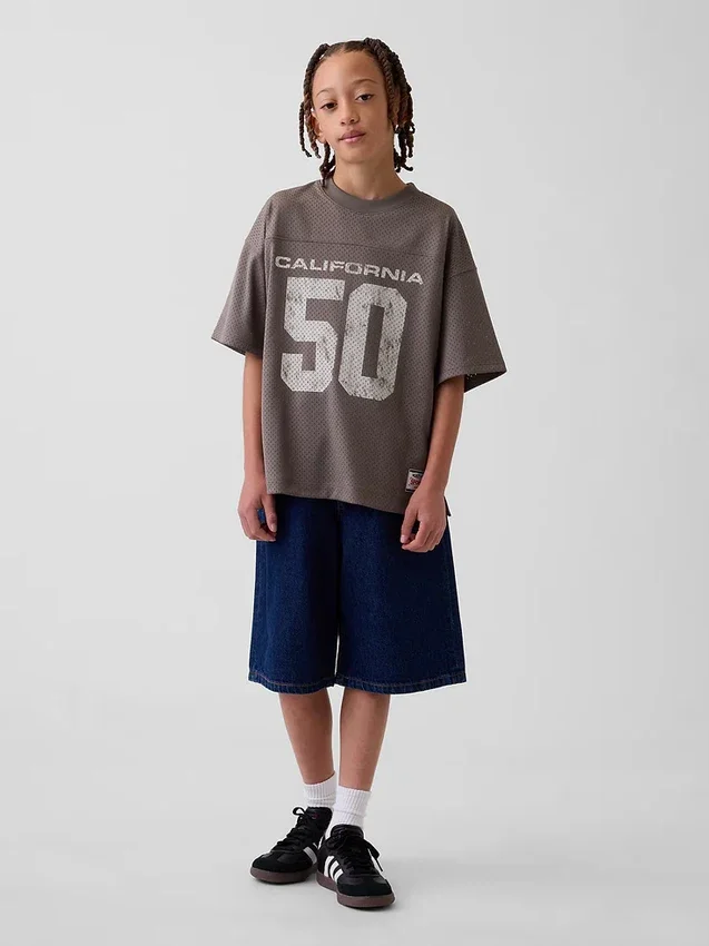 Oversized T-shirt i mesh med tryck för barn