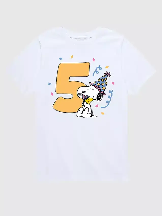 Peanuts-t-shirt med tryck för småbarn, 5-årsdag, kortärmad