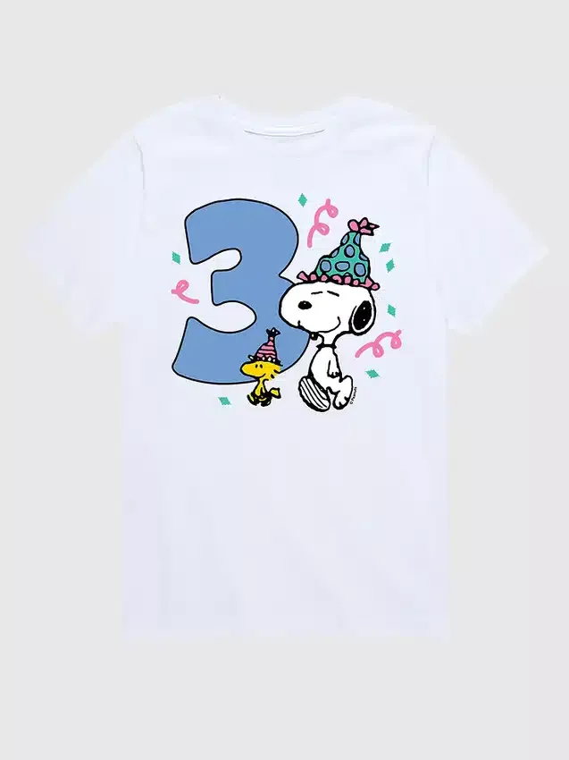 Peanuts-T-shirt med tryck för småbarn, kortärmad, 3-årsdag