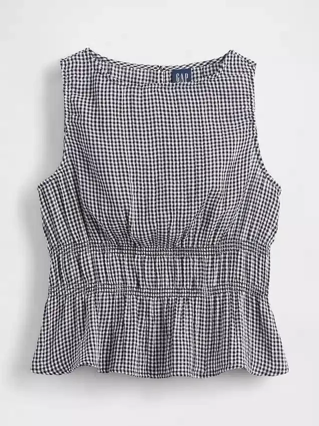 Peplum-top i bomullsgasväv med smockad midja