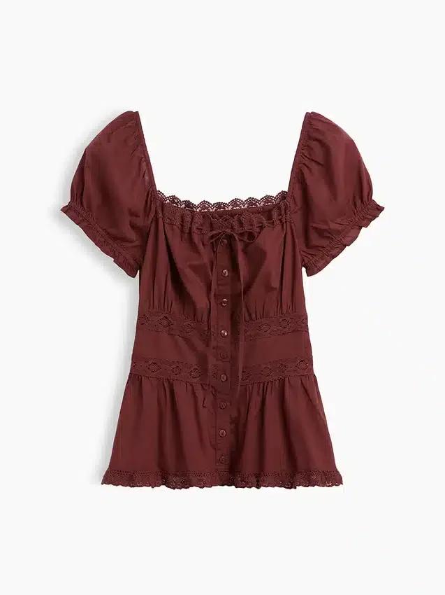Peplum-top med fyrkantig halsringning och spetskant