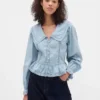 Peplum-top med krage och V-ringning