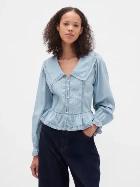 Peplum-top med krage och V-ringning
