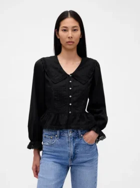 Peplum-top med krage och V-ringning