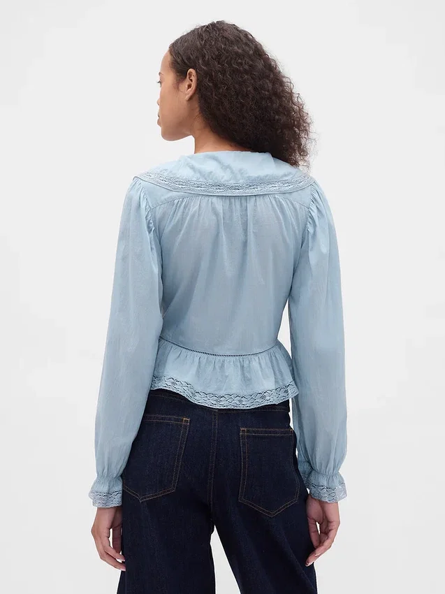 Peplum-top med krage och V-ringning