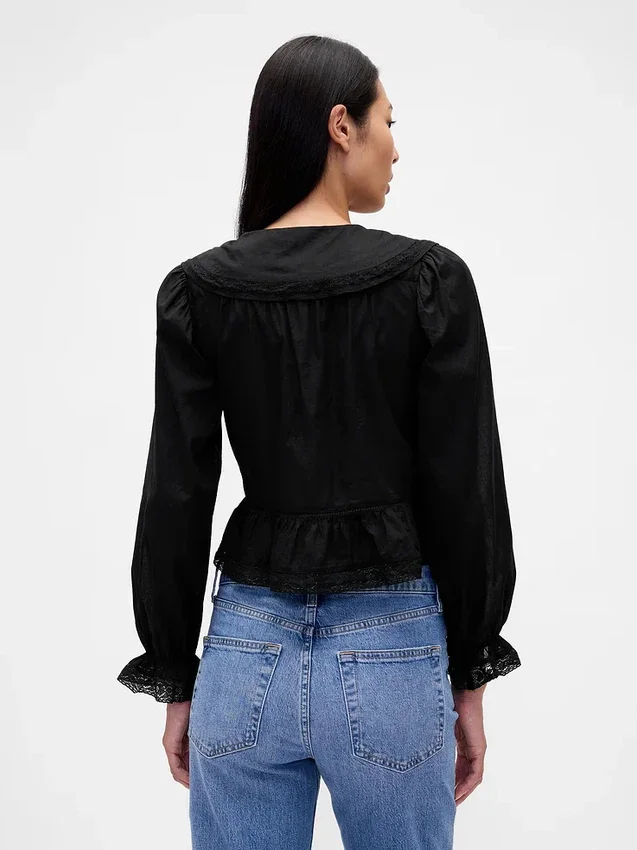 Peplum-top med krage och V-ringning