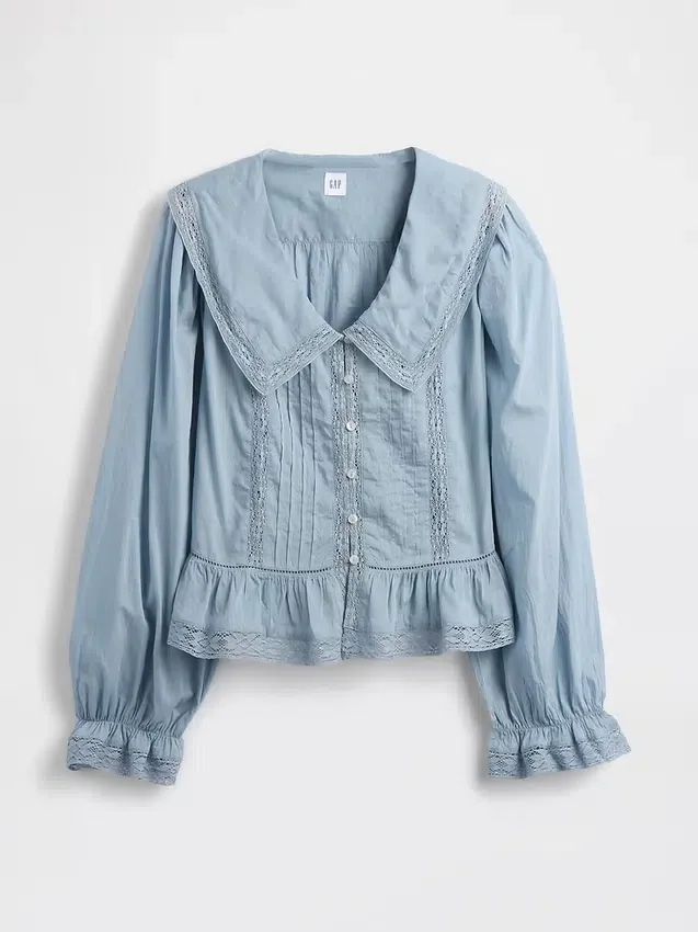 Peplum-top med krage och V-ringning