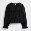 Peplum-top med krage och V-ringning