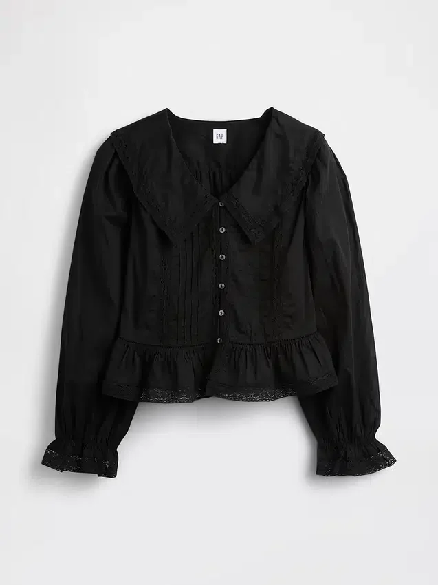 Peplum-top med krage och V-ringning