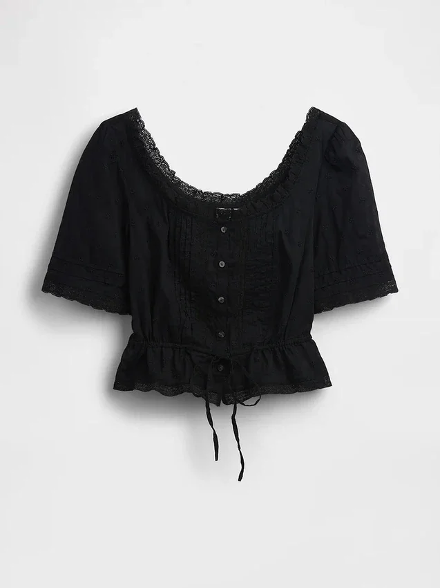 Peplum-top med spetskant