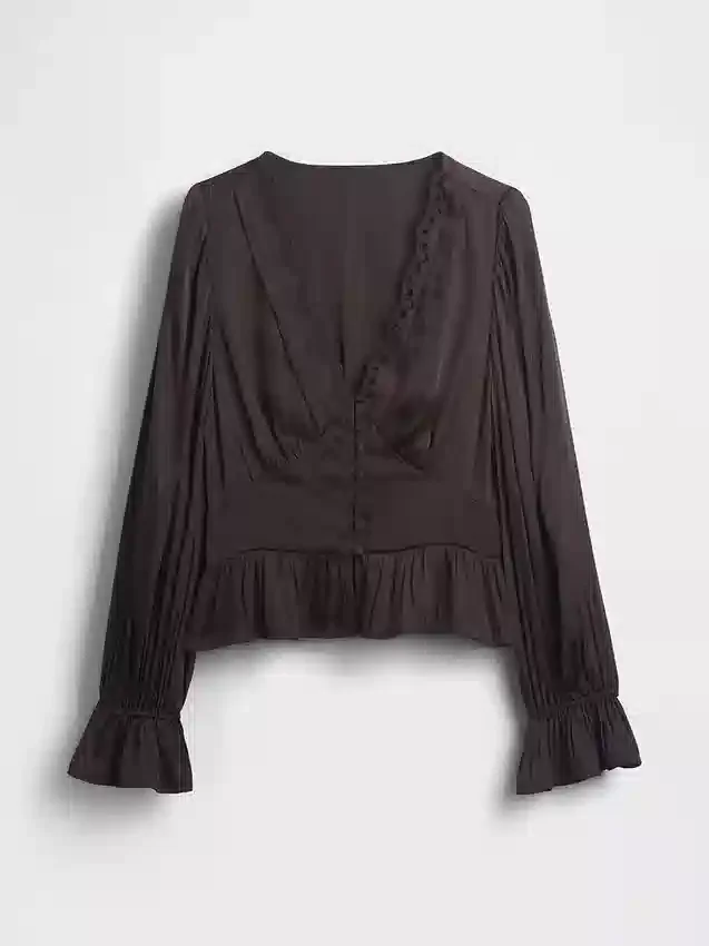 Peplum-top med V-ringning och hålbroderi