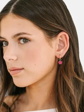 Pierced Co Hot Pink Flower-berlock till Huggie-örhängen