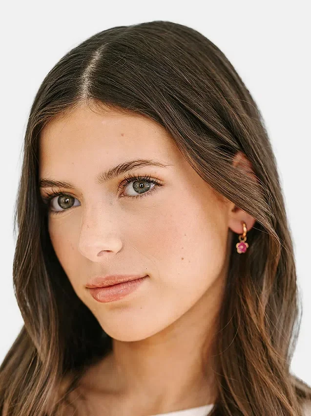 Pierced Co Hot Pink Flower-berlock till Huggie-örhängen