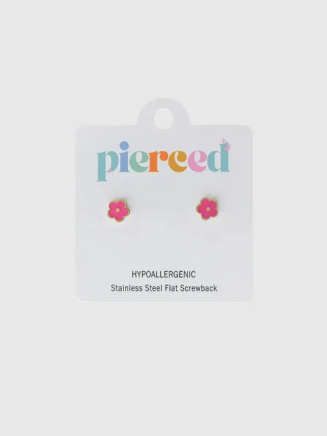 Pierced Co knallrosa blommiga örhängen med skruvstängning
