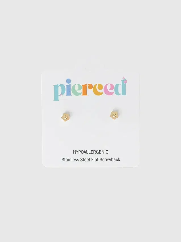 Pierced Co små klassiska örhängen med skruvstängning i form av en blomma
