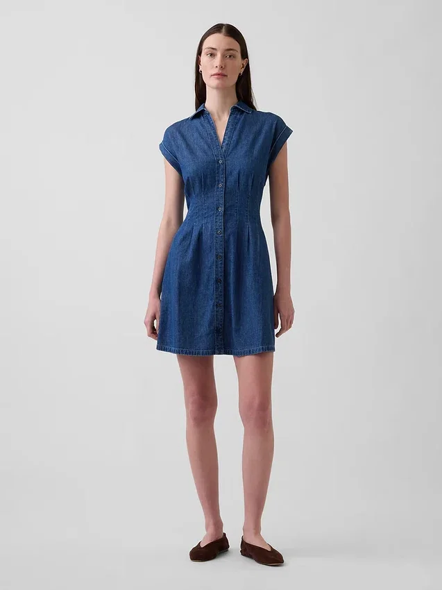 Plisserad miniklänning i denim