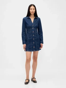 Plisserad miniklänning i denim
