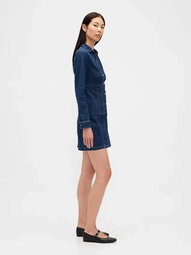 Plisserad miniklänning i denim
