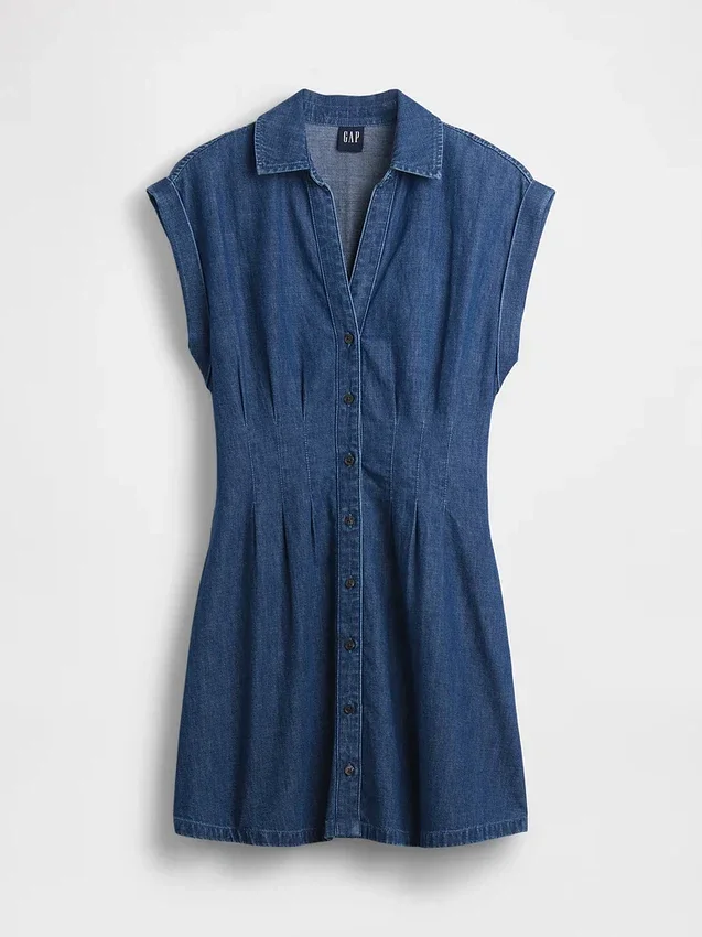 Plisserad miniklänning i denim