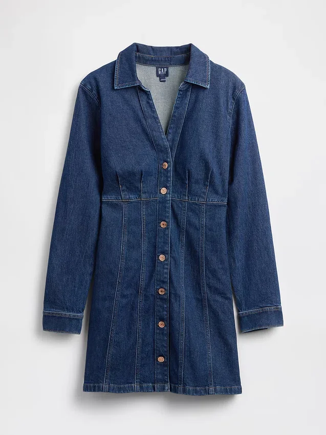 Plisserad miniklänning i denim