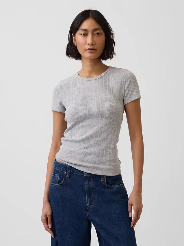 Pointelle-T-shirt med rund hals