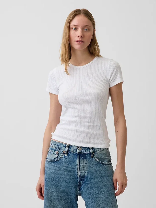 Pointelle-T-shirt med rund hals