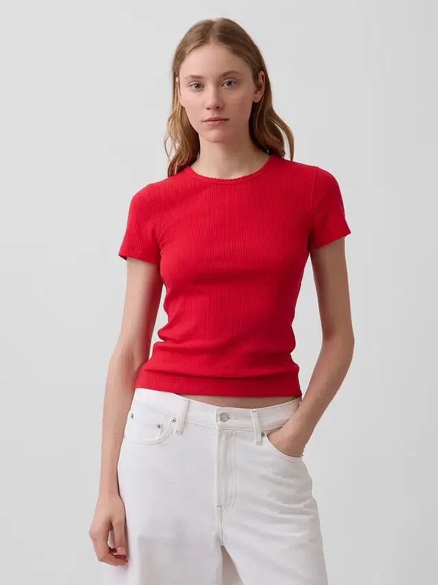 Pointelle-T-shirt med rund hals