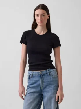 Pointelle-T-shirt med rund hals