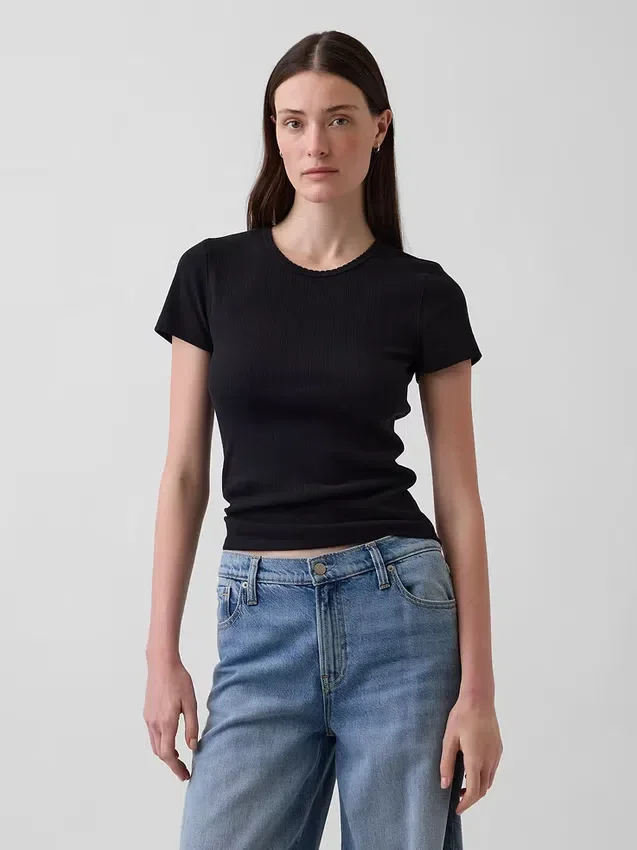 Pointelle-T-shirt med rund hals