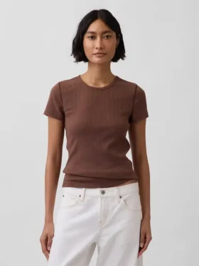 Pointelle-T-shirt med rund hals