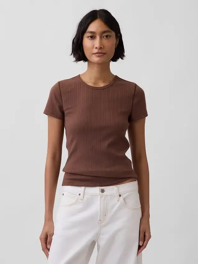 Pointelle-T-shirt med rund hals