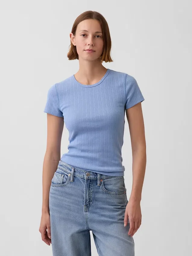 Pointelle-T-shirt med rund hals