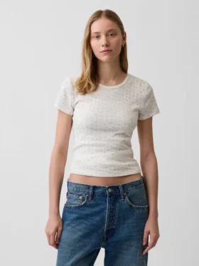 Pointelle-T-shirt med rund hals