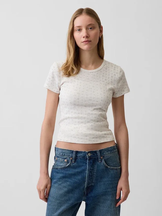 Pointelle-T-shirt med rund hals