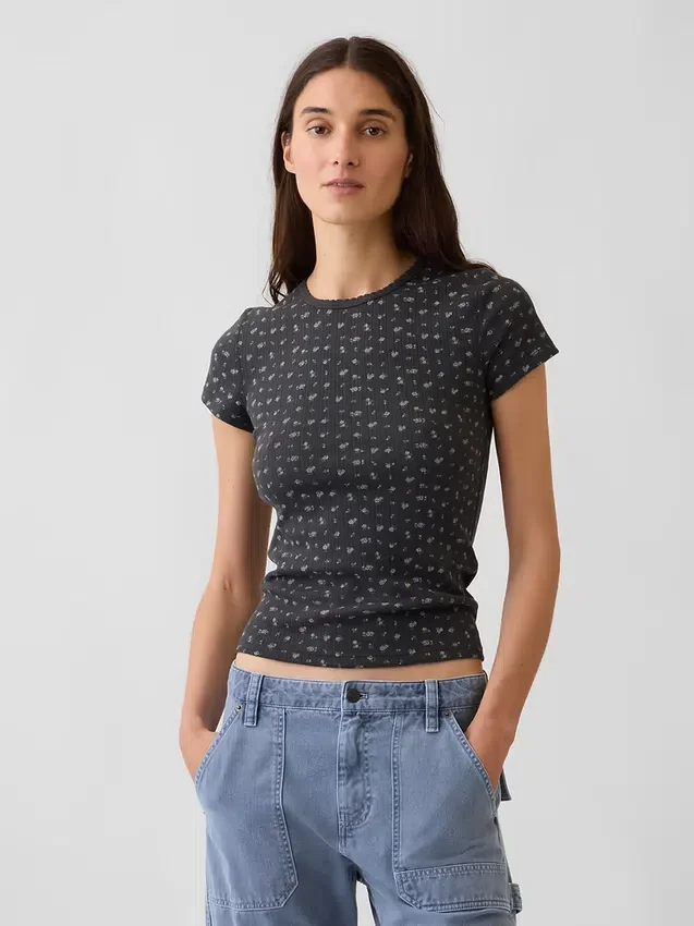 Pointelle-T-shirt med rund hals