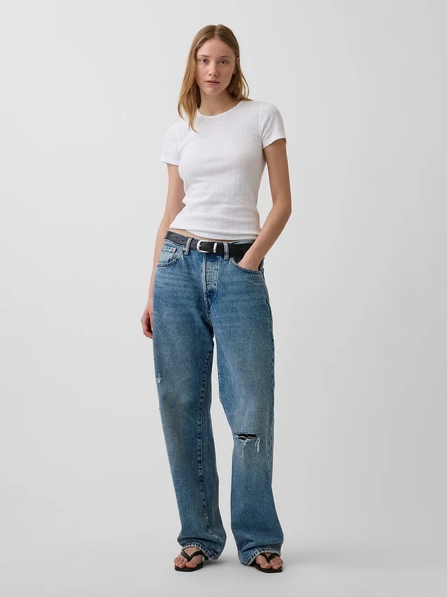 Pointelle-T-shirt med rund hals